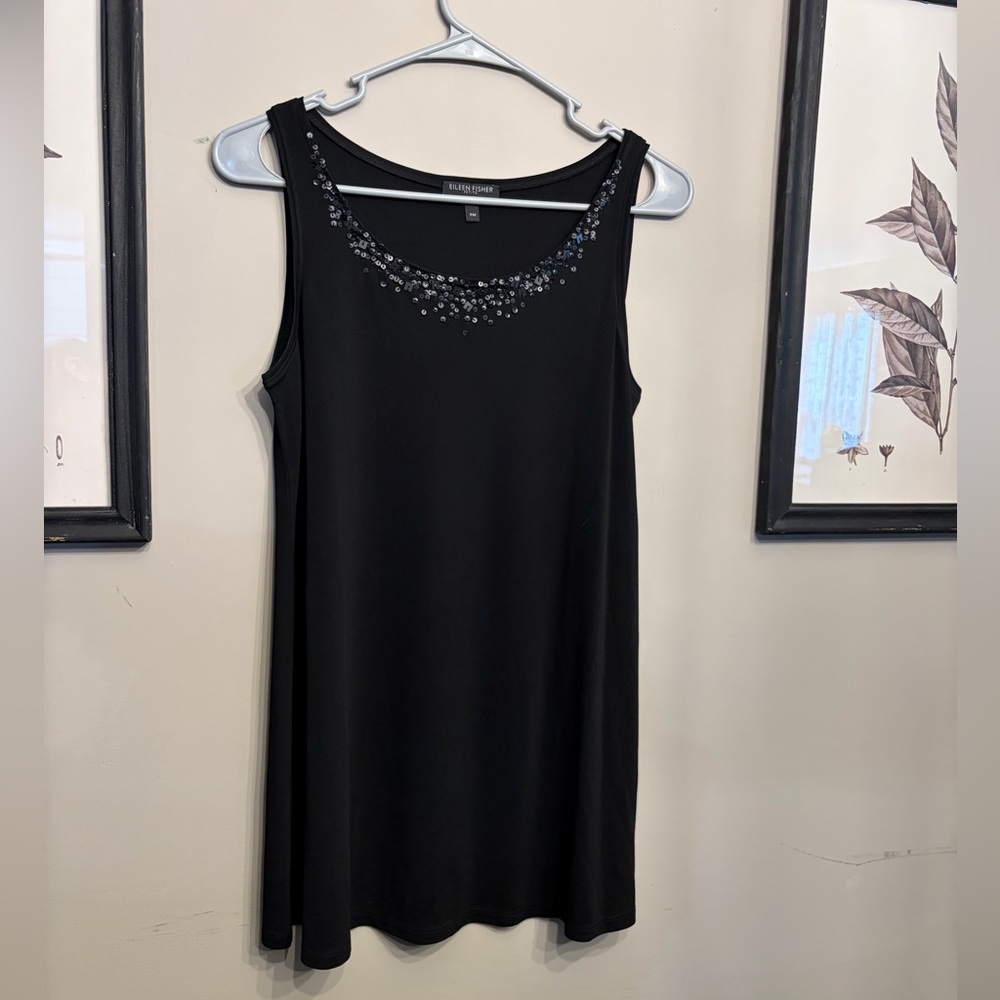 Eileen Fisher Stretch Silk Jersey Embellished Sequin Shell Tank Top Size PM